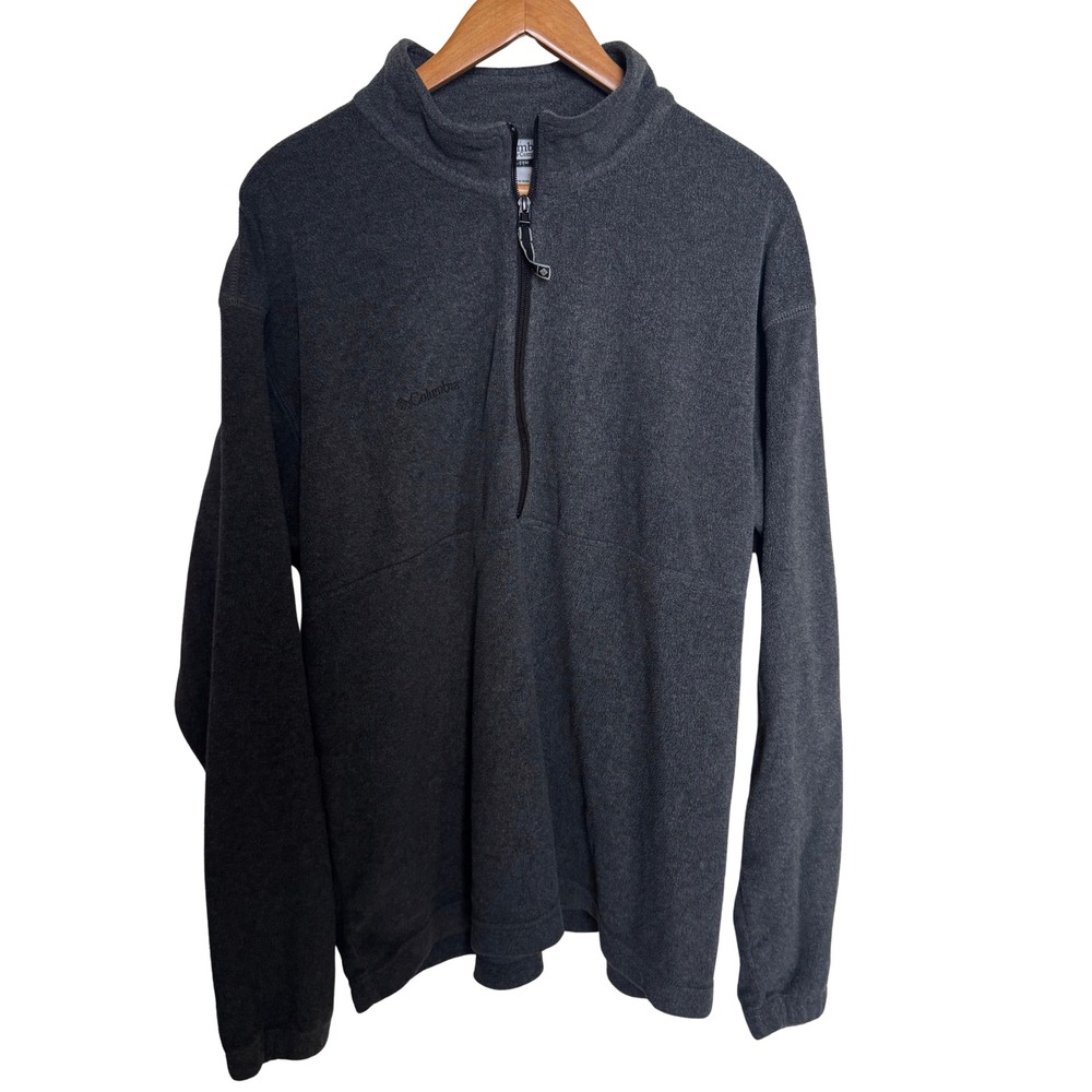 Columbia Mens XL Quarter Zip Fleece Pullover Charcoal Gray Mock Neck Sweater